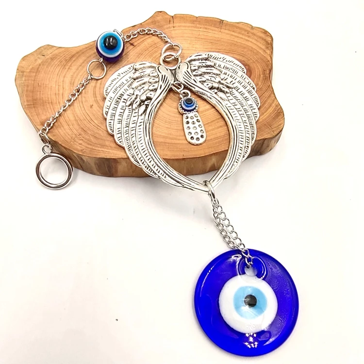 

Newest Product Angel Wings Turkish Pendant Blue Evil Eye Hanging Wall Hanging Gift For Friend