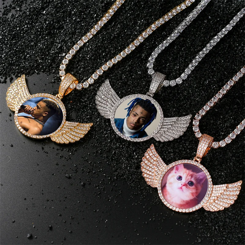 

Custom Jewellery Photo Memory Medallions Picture Pendant Necklaces Hip Hop Bling Jewelry Sets Cz Cubic Zirconia Diamond Necklace