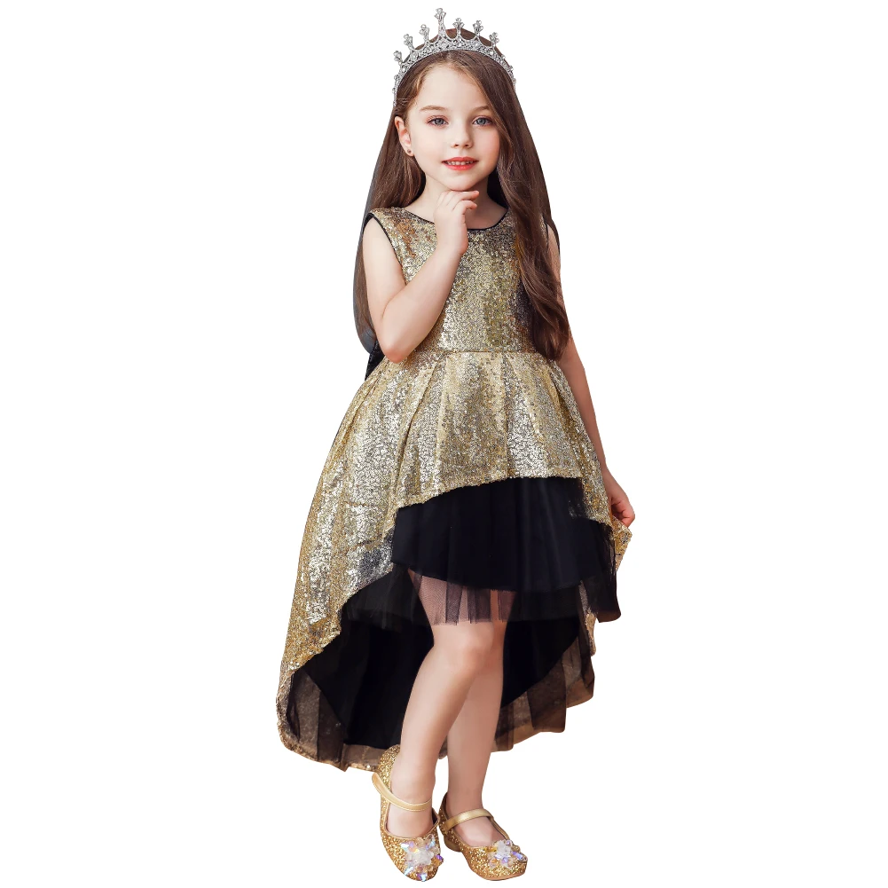 

European and american style long tail child party dress for girl 10 years dresses kids crew neck sequin wedding girl dresses, Pink,champagne , dark blue ,sky blue , red