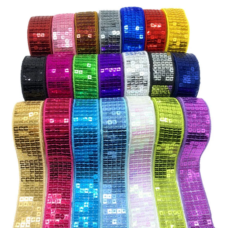 

25mm 18m Wholesale diy sewing sequined lace trims cheap 5 rows sequins net mesh lace ribbon trimming beaded lace fabric