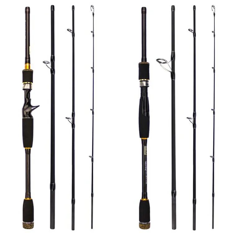 

2.1m 2.4m 2.7m 3.0m Fishing Rod 4-Piece Spinning & Casting Rod Carbon Fiber Ultralight Travel Lure Fishing Rod, Black