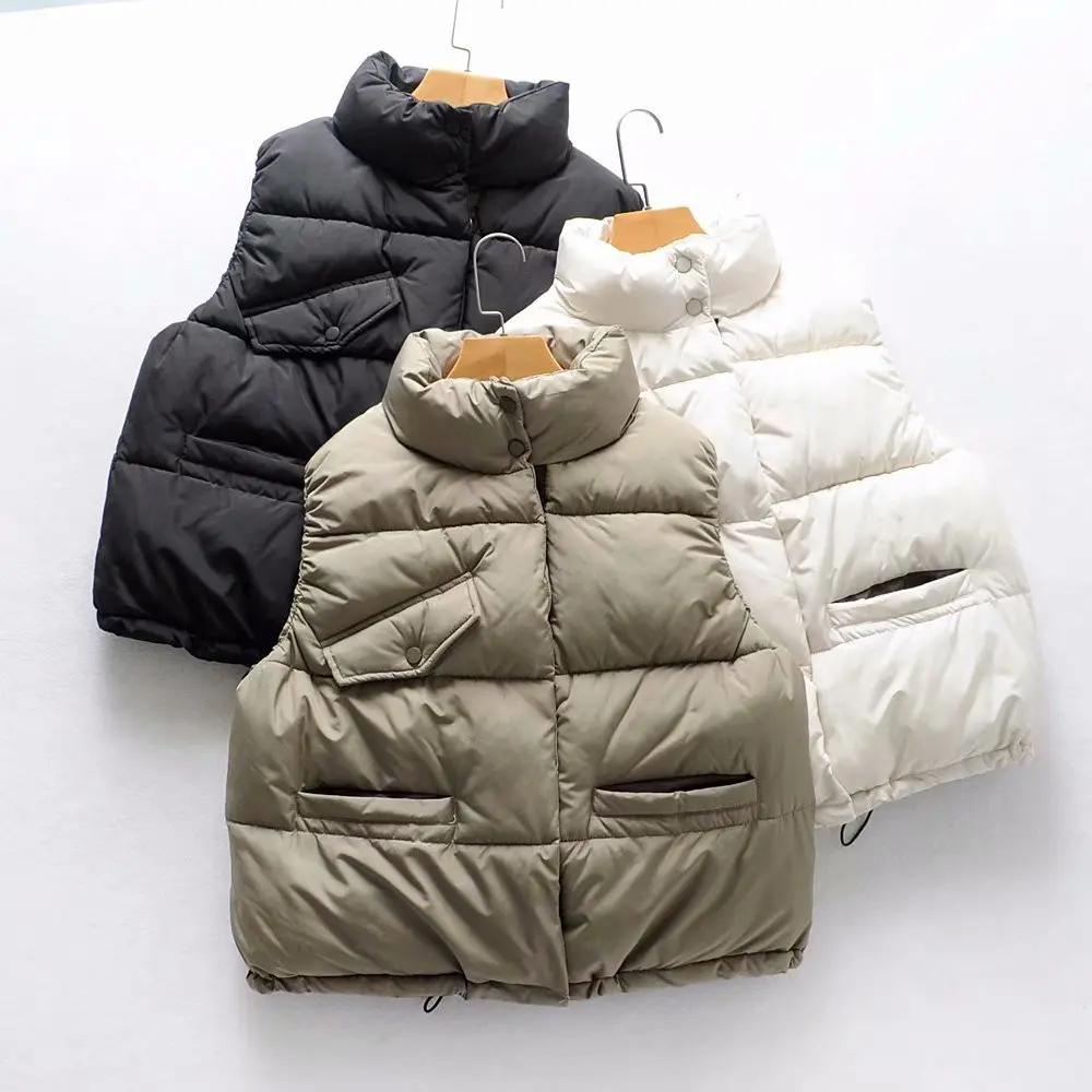 

Winter Vest Women Waistcoat Padded Vest Female Casual Warm Vests Women's Stand Collar Sleeveless Jacket Pockets Streetwear Coat