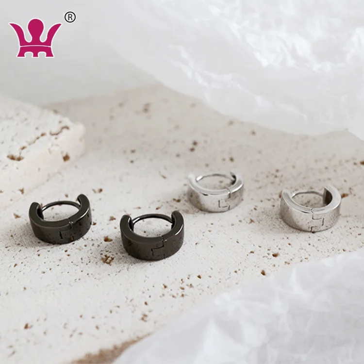 EB1056 Authentic 925 Sterling Silver Small Huggie Hoop Earrings Trendy Black and Silver Color for Party or Gift for Women