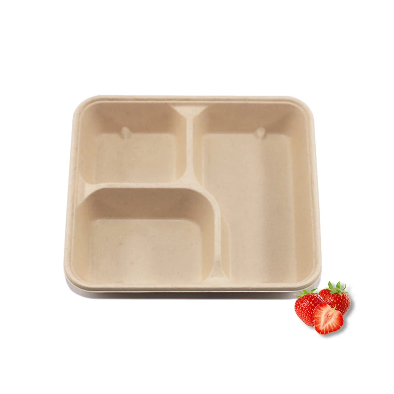 

3 Compartment Eco Friendly Bagasse Pulp Compostable Sugarcane Container Disposable Paper Lunch Boxes Plate, Black, white, red, green or customized