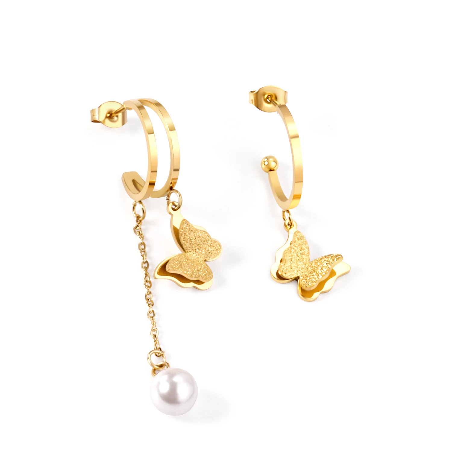 

Fancy shining butterfly asymmetrical Stainless Steel 18K Gold Plated Popular elegant Earrings For Women Charming Drop