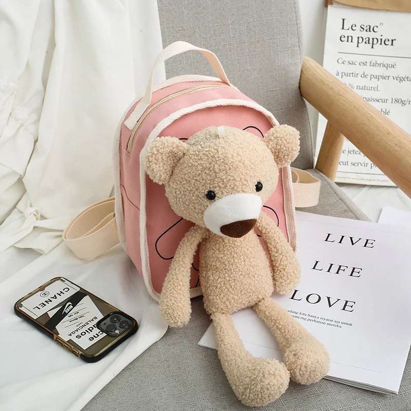 

New Korean Version Cute Parents Backpack Kindergarten Children's Bag Small Bag Women Cartoon Canvas Bear Double Shoulder Bag