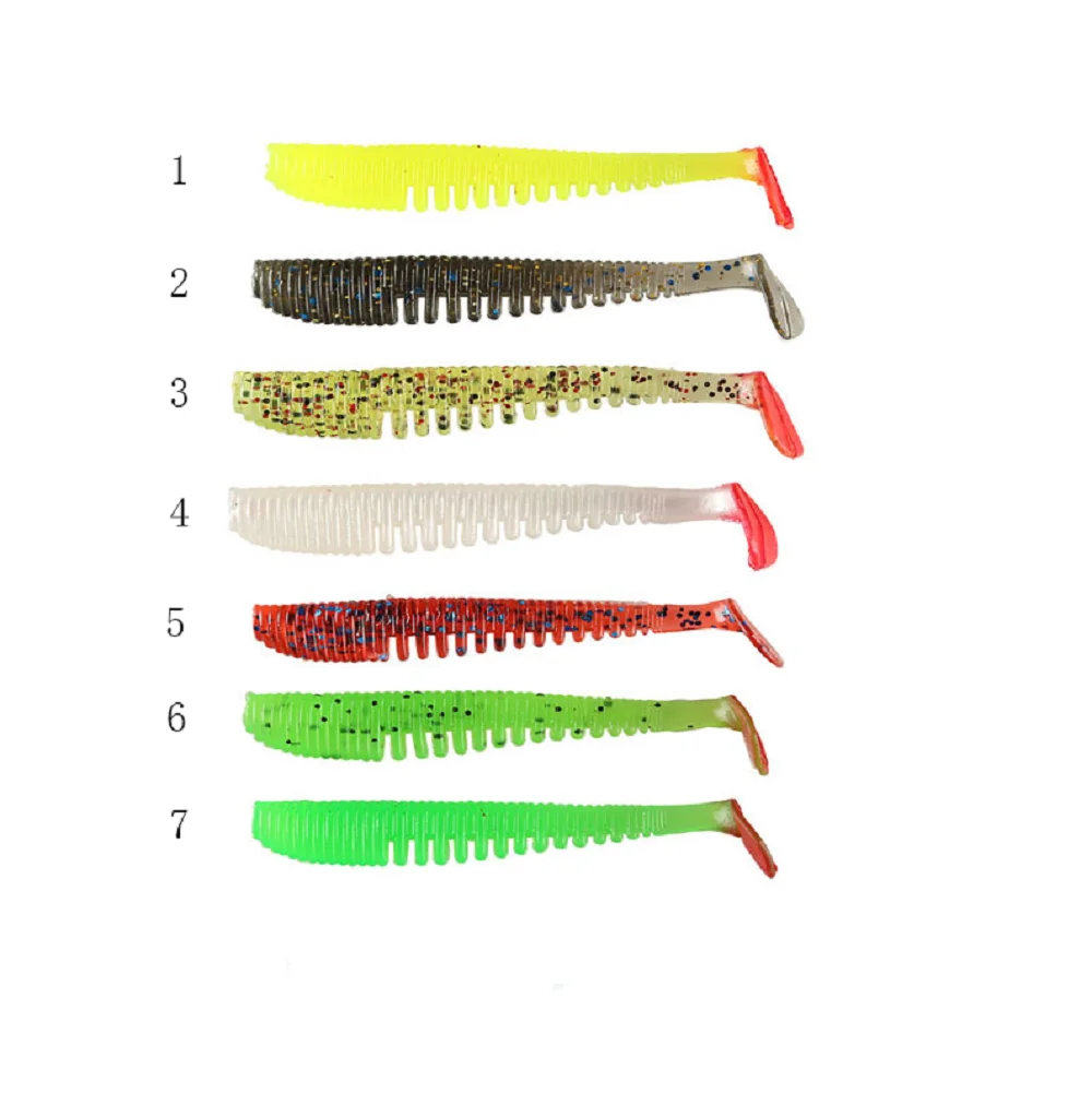 

soft plastic lures fishing 80mm 2.4g American imported soft plastic salted T tail fishing lure, 7 colors