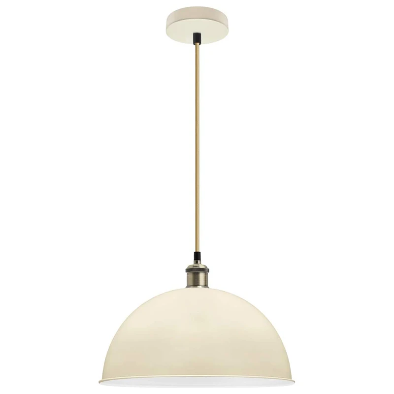 Large Vintage Retro Ceiling Pendant Hanging Dome Light Shade Metal Cream Finish Antique Brass Industrial Lamp Holder