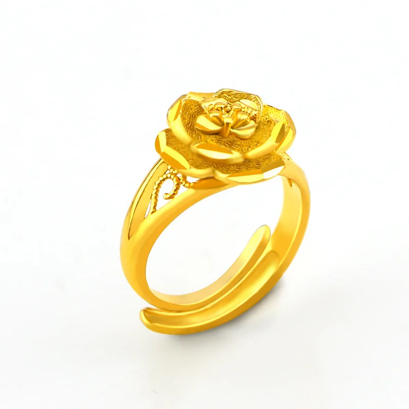 

Dropshipping Exquisite Rose Flower Ring for Women's Wedding Anniversary Jewelry Opening Adjustable 14K Gold Ring Gifts Female