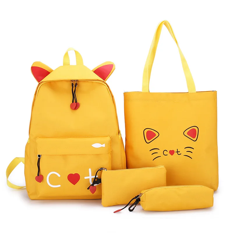 

4pcs/set Trending Cute Cartoon Cat Children School Bags High Capacity Laptop Backpack Kids Bookbag Travel Backpack For Girls, 4 colors