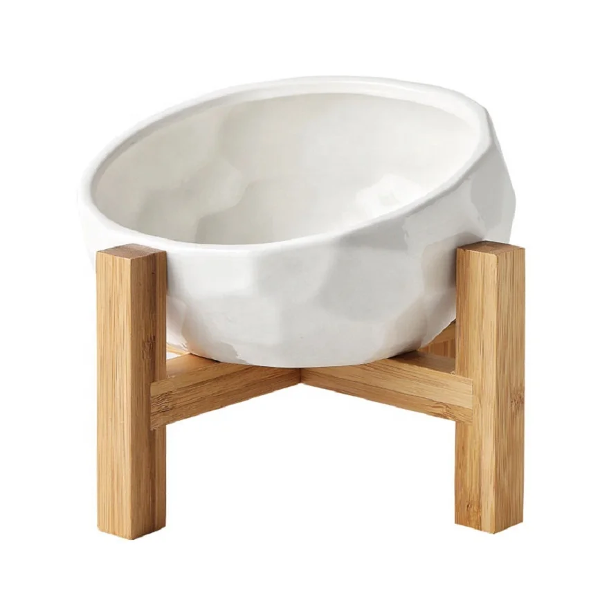 

Pet oblique mouth cat bowl dog bowl large capacity high oblique mouth bowl to protect the spine flat face cat, White / blue/ pink