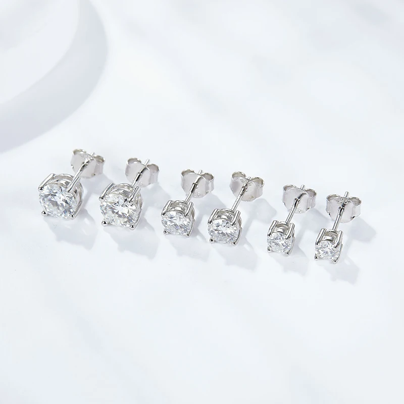 4 Claw Set Classic Jewelry Moissanite Studs Round Cut Def Vvs  Loose Gemstones S925 Sterling Silver Ladies Moissanite Earrings