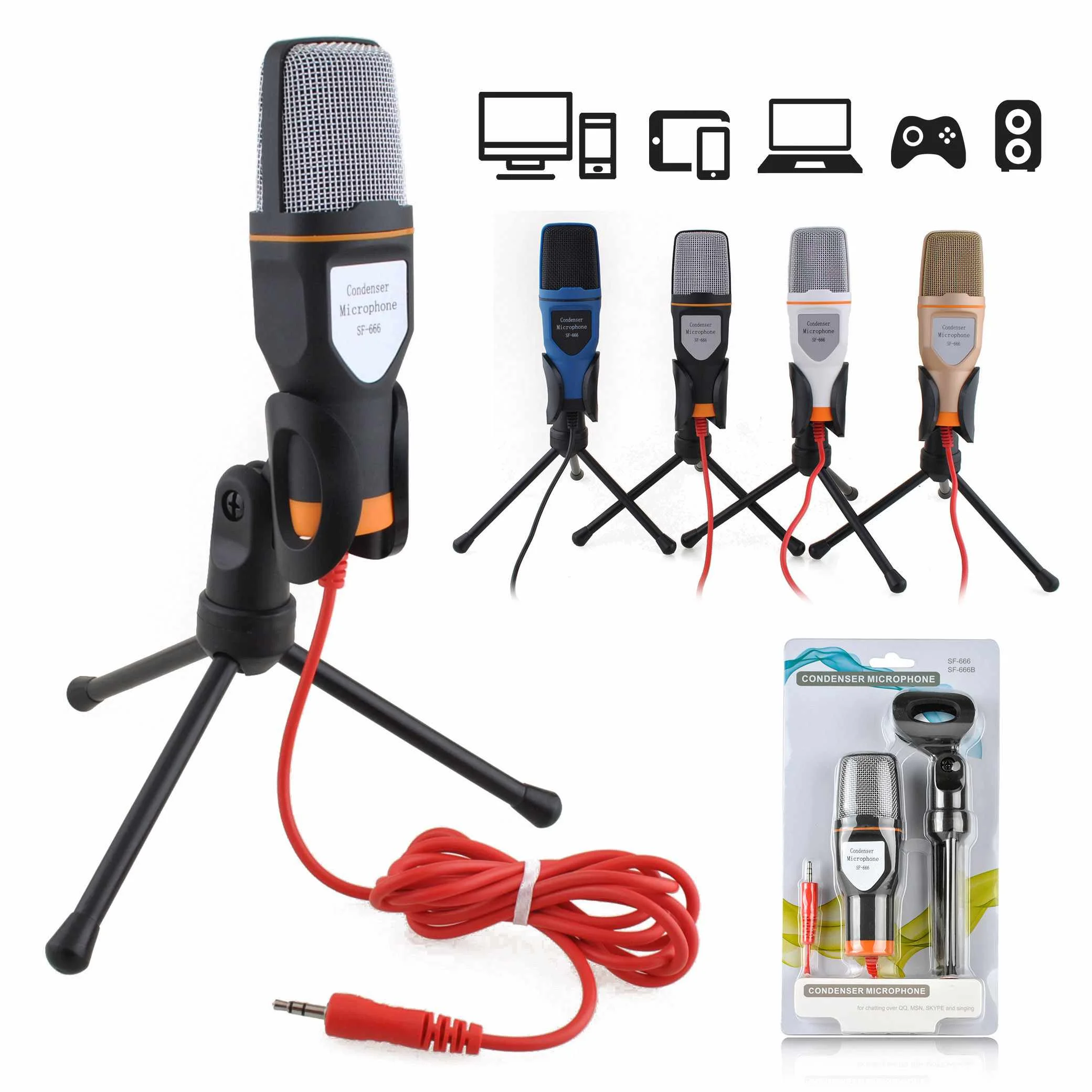 

SF-666 Condenser Microphone with Desktop tripod Stand for YouTube PC Computer Laptop Smartphone livestream Recording Chatting