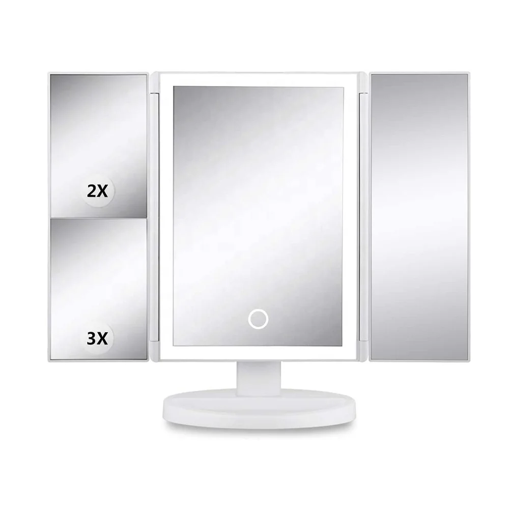 

Led Fashion Cosmetic Mirror Trifold Desktop Foldable Lighted Makeup Mirror For Girl, Customized pantone color