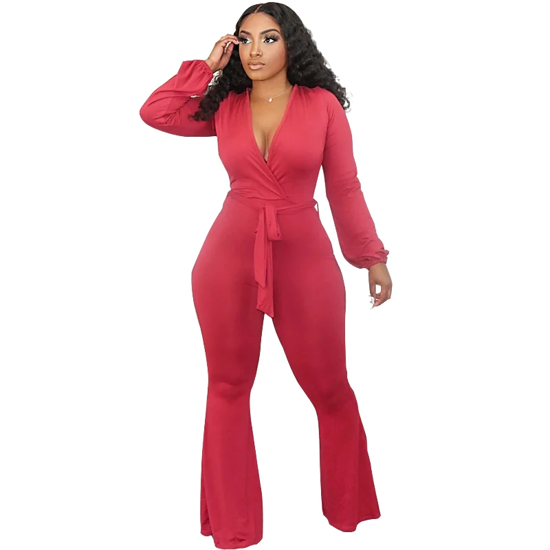 

fitness black bodycon red long sleeve one piece jumpsuit elegant corset sexy women bodysuit jumpsuit 2020, Picture
