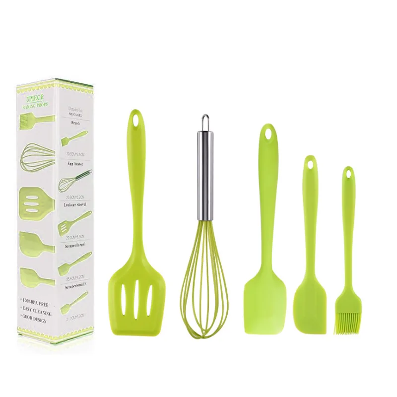 

Eco-Friendly BPA Free Baking Pastry Cooking Cake Accessories 5 Pieces Silicone Utensils Kitchen Spatula Set, Mint green