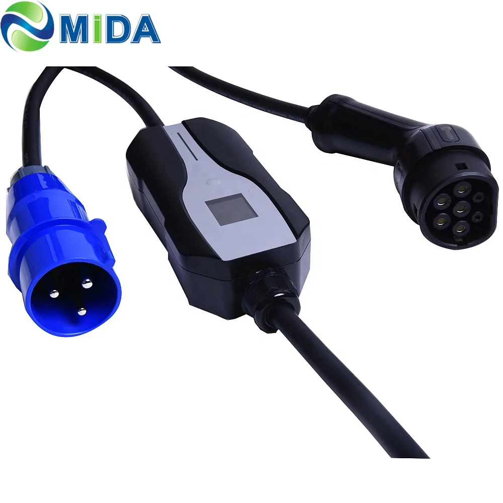 

3Pin CEE Plug16A 20A 24A 32A IEC69196 Type 2 EV Plug Adjustable EVSE J1772 Type 1 Mode 2 EV Charger Cable