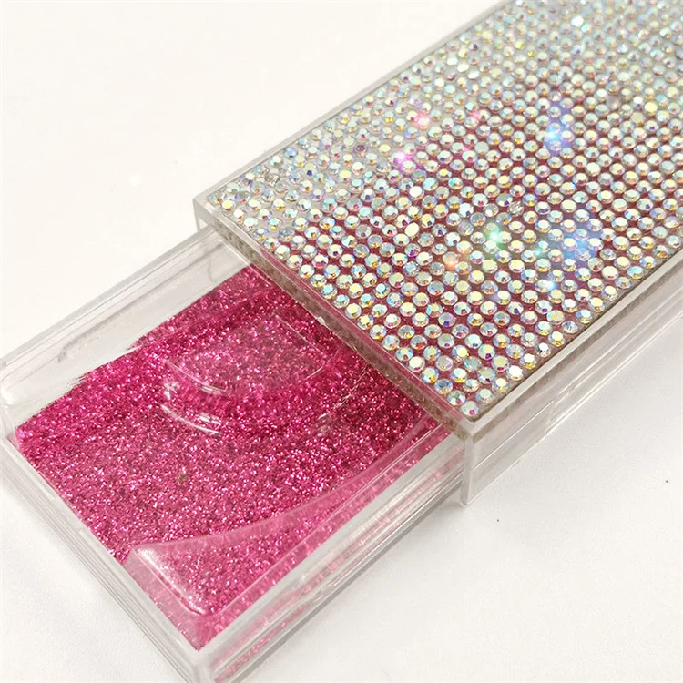 

private label diamonds eyelash box bling bling rhinestone crystal slide drawer eyelash box case, Like pic or customized