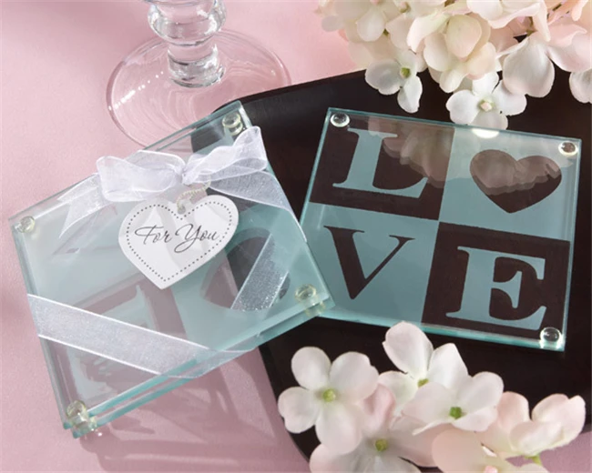 

Wedding favor and wedding giveaways--LOVE pattern Glass Coaster Set Insulated glass pad party gift, As the pictures