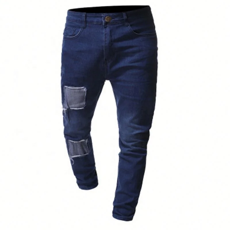 

Voogue Men's Straight stretch simple denim Pencil pants Classic new arrivals sexy hole jeans, Customized color