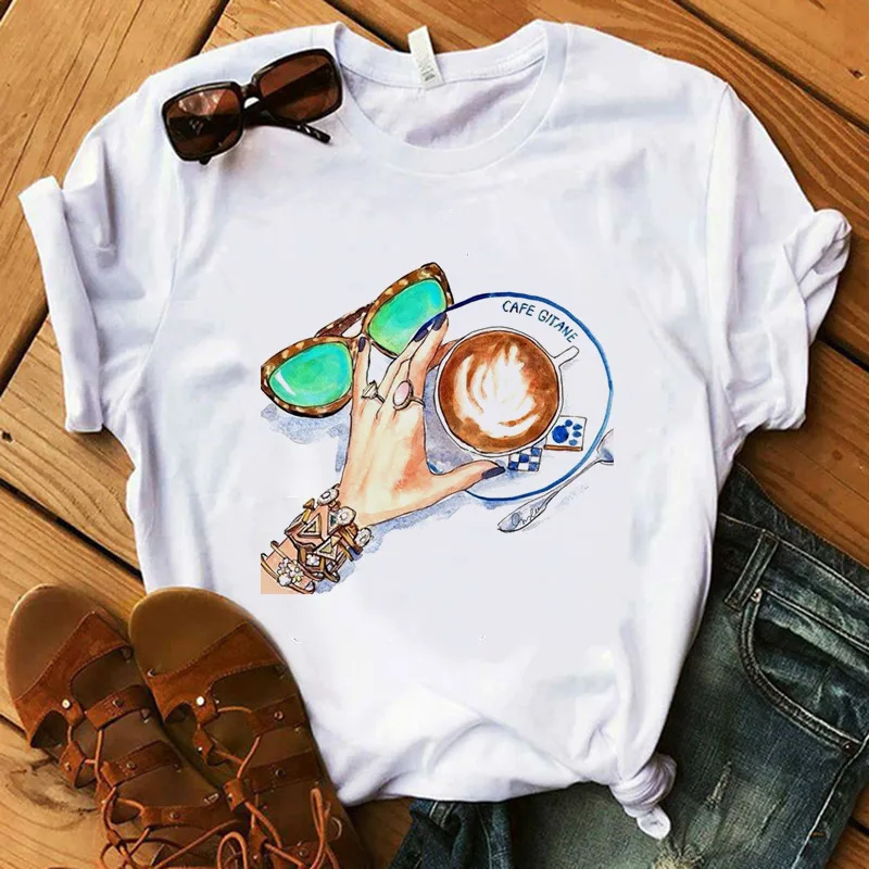 

Summer Fashion Women's Round Neck Girls Print T-shirt
