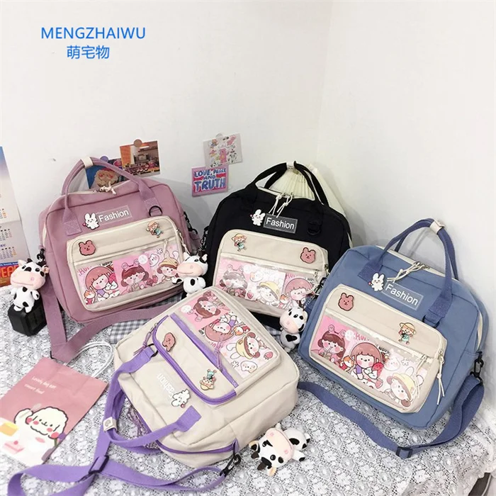 

South Korea style large canvas tote bag girls trendy fabric shoulder bags High capacity cartoon handbag travel messenger bag