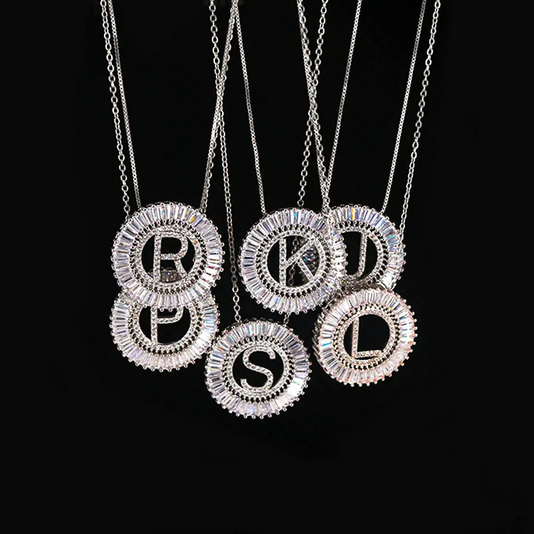 

NZ1003S Silver Cubic Zirconia Diamond CZ 26 Alphabet Letter Charm Pendant Necklaces A-Z Zircon Initial jewelry for Women