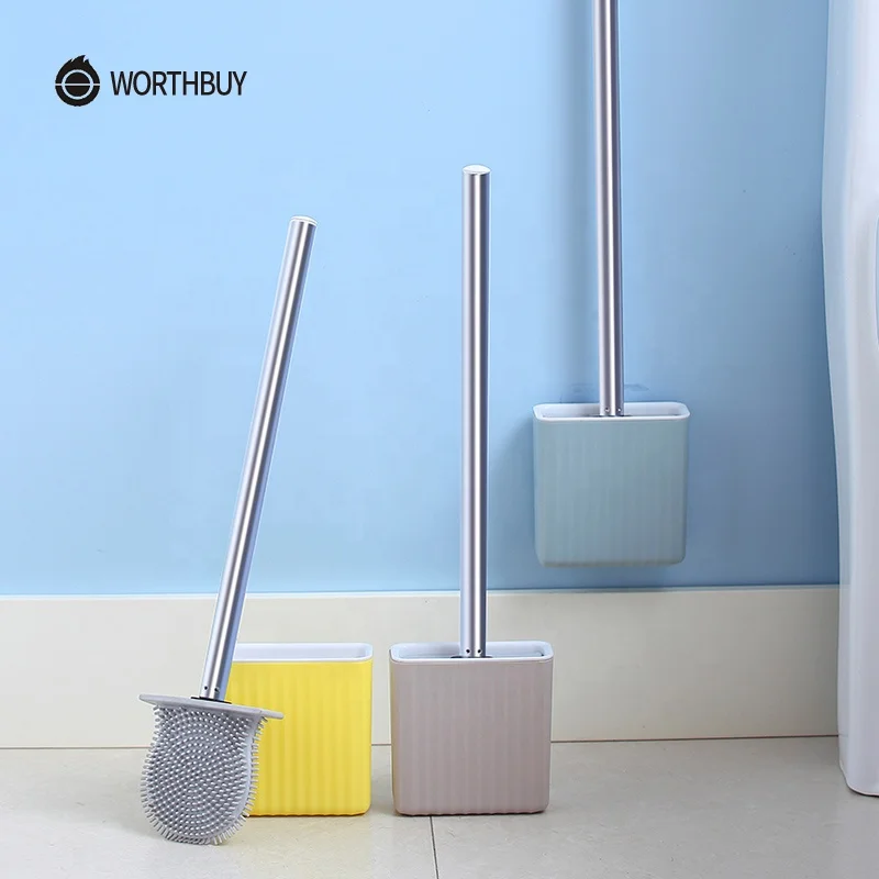 

WORTHBUY NEW design wall mounted modern hygiene silicone TPR toilet bowl bathroom cleaning brush with holder, Yellow, grey, brown