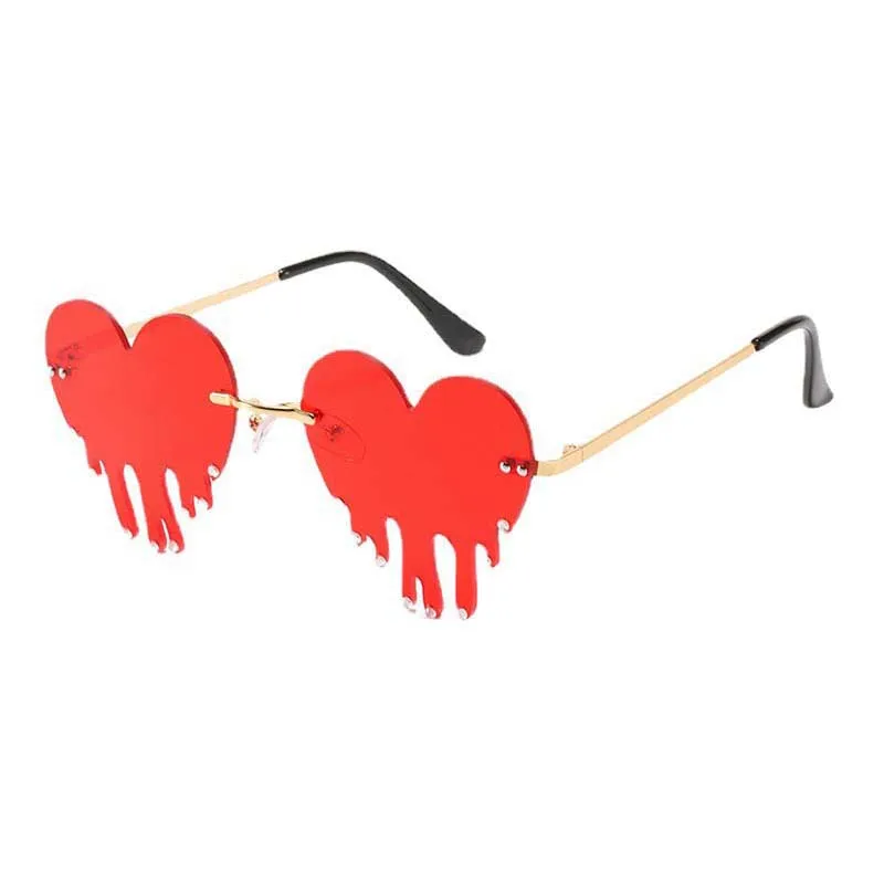 

heart love drip funny party glasses festival ball women eyeglasses metal fashion rimless lens sun sunglasses