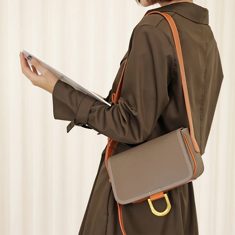 

EMGL084 Trend color contrast niche design small square bag shoulder custom ladies luxury genuine leather handbags
