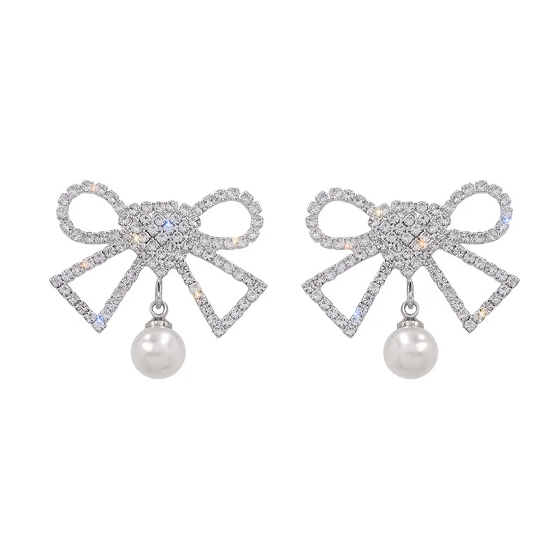 

925 sterling Hoop pearl Earrings women Classic Women Bridal Jewelry Bow Post WIth White Sea Shell Pearl Pendant Stud Earrings, Picture shows