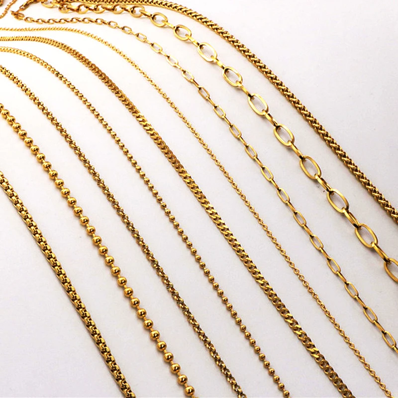 

Olivia Jewelry 18k Gold Rope Chain Box ChainSnake Chain Stainless Steel Herringbone Cuban Link Chain Necklace