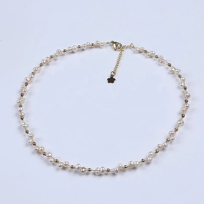 

potato freshwater pearl fried dough twist shape necklace, White