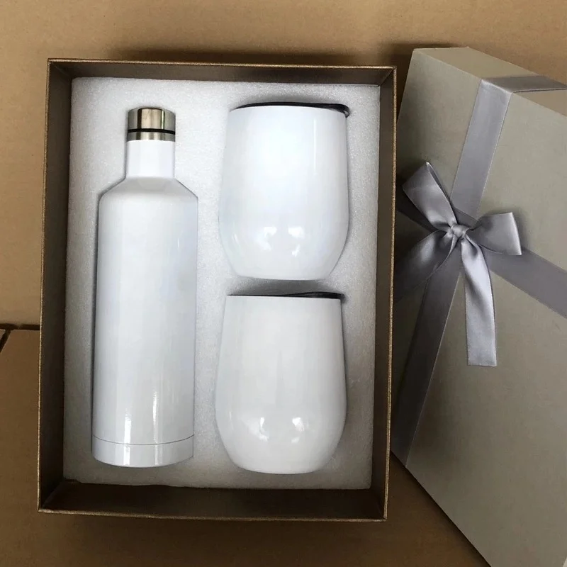 

500ml 750ml white sublimation blanks insulated wine bottles sublimation cup wine tumbler gift set