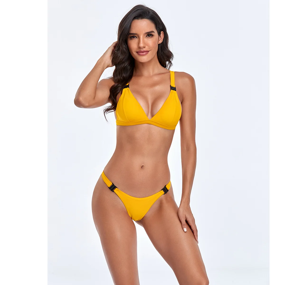 

swimwear manufacturers solid color two piece beachwear swimsuit custom bikini sexy bikini suit button tankini push swimsuit, 3color as picyure