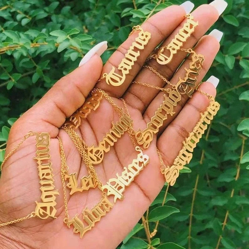 

18K Gold Plated Stainless Steel Zodiac Necklace Custom 12 Zodiac Sign Pendant Charms Waterproof Zodiac Name Necklace For Women