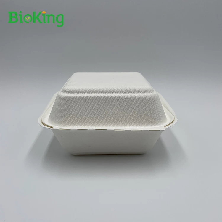 

Factory price bagasse box 8x8 lunch compartment food container 3 Compartment Lunch Box, Bleached;natural