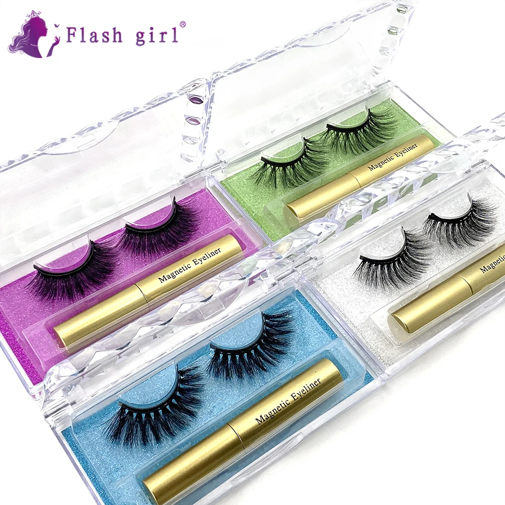 

Wholesale Flash girl High Quality 1pair 5D mink Magnetic Eyelashes Luxury crystal box Magnetic Liquid Eyeliner Magnetic False E, Natural color