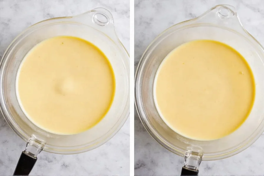 Side-by-side comparison showing properly set ginger milk pudding versus failed attempt with liquid separation