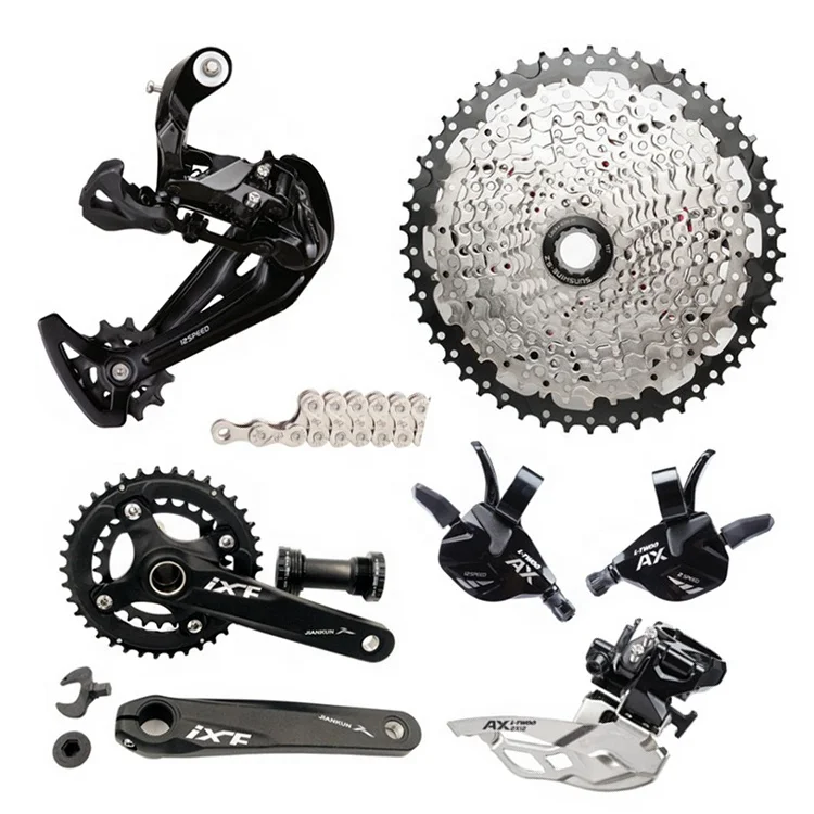 

MTB Mountain Bike 12 Speed Groupset 12s 11-52T Cassette Shifter Rear Derailleur Shift Chain 12S Kits, Black silver