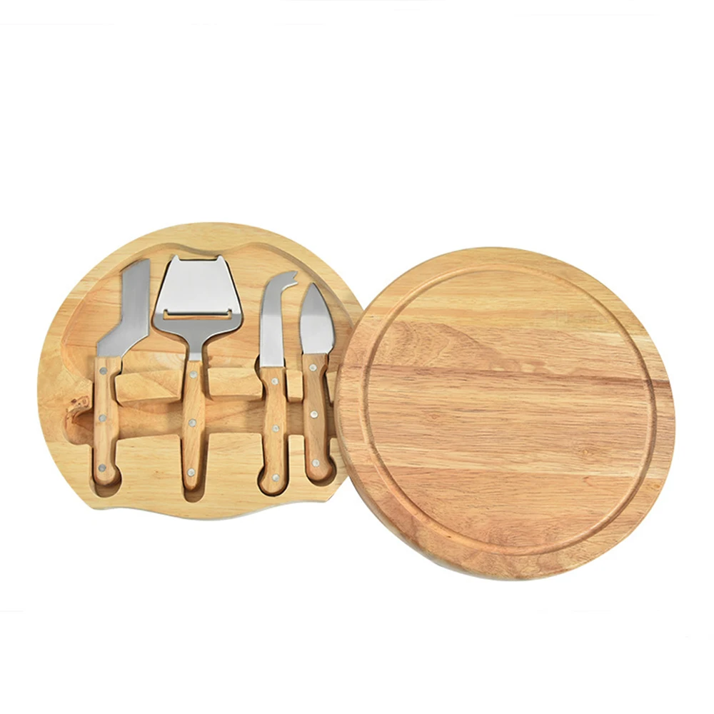 

IN STOCK low MOQ wooden cheese board round with oak wood handle for gift
