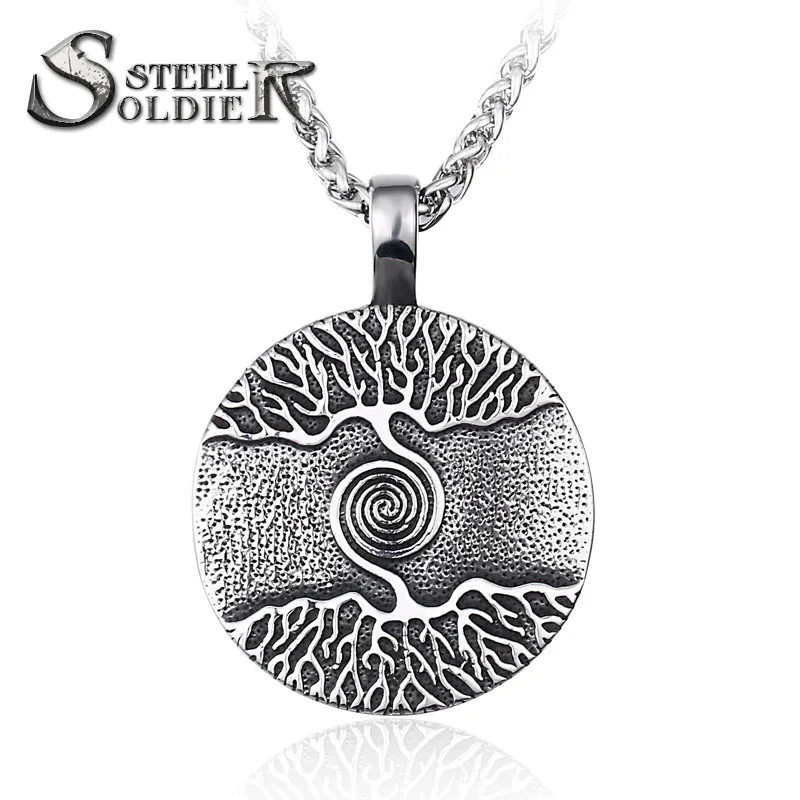 SS8-292P Steel Soldier Nordic Amulet Pendant Necklace Vikings The Tree of Life Charm Chain For Men And Women Jewelry