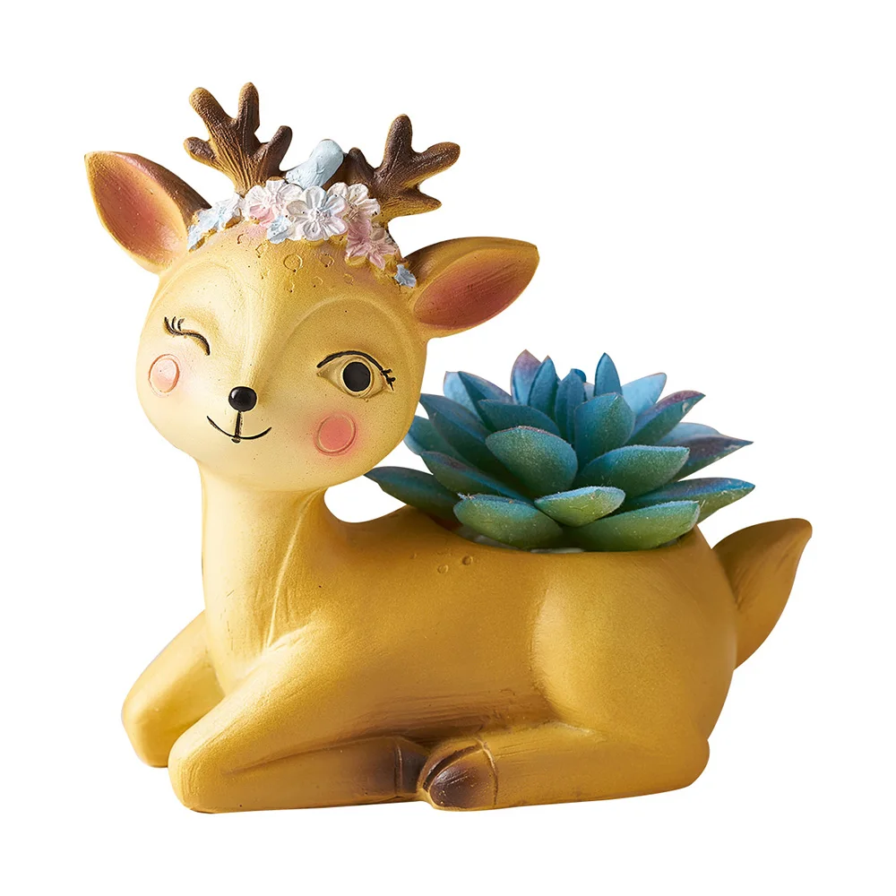 

Resin Deer Ornaments Flower Vase Fawn Sculpture Flower Vase Creative Hobby Vase Planting Machine Home Accessories Ornamental