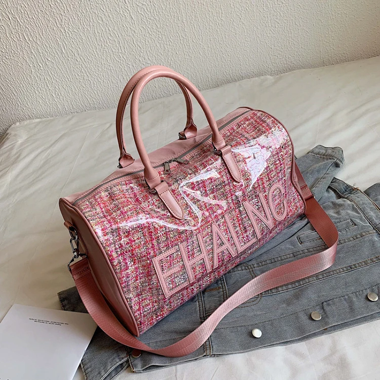 

Pink Statement Pvc Shoulder Bag Travel Low Moq Beach Woman Handbag For Woman