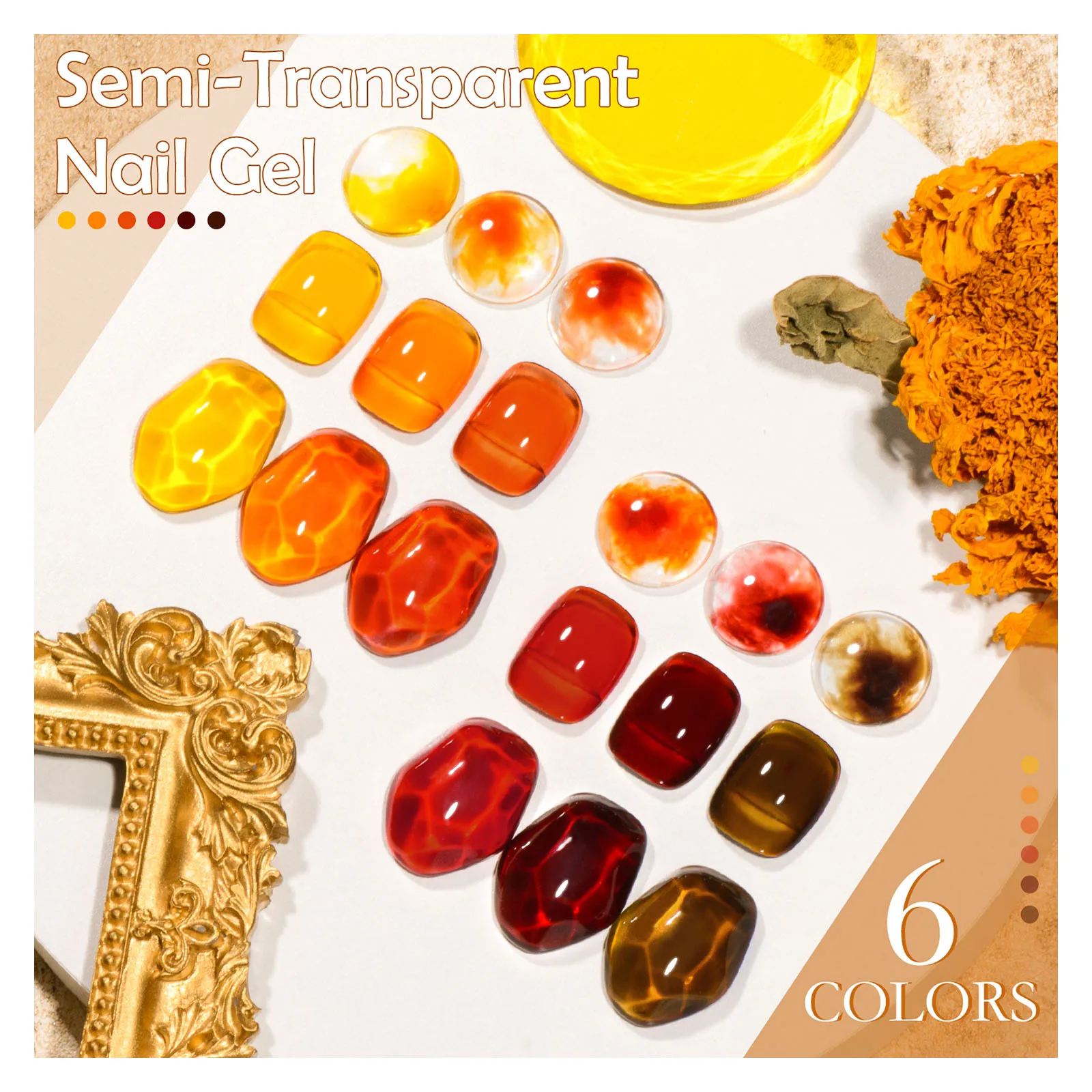 

Wholesale high quality custom logo 8ml 6 colors amber color uv gel soak off uv led glass nail gel polish set, 6colors