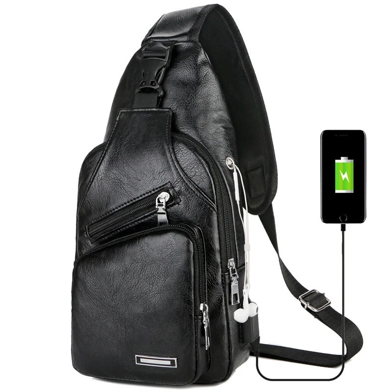 

Men Shoulder Bags USB Charging Crossbody Anti-theft Chest Bag PU Leather Short Trip Messengers Bag V208, Black, light brown, dark brown