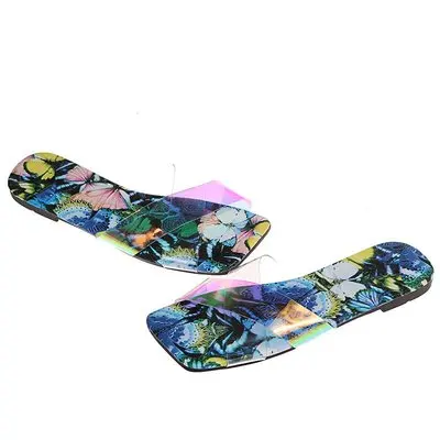 

Summer 2021 large square tip transparent cross pattern slippers for women Euramerican Express printed beach slipper
