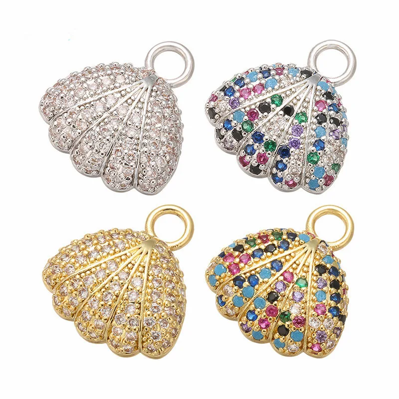 

CZ7892 Popular Rainbow Cubic Zirconia Diamond CZ Micro Pave Sea Shell Bracelet Charms Pendants