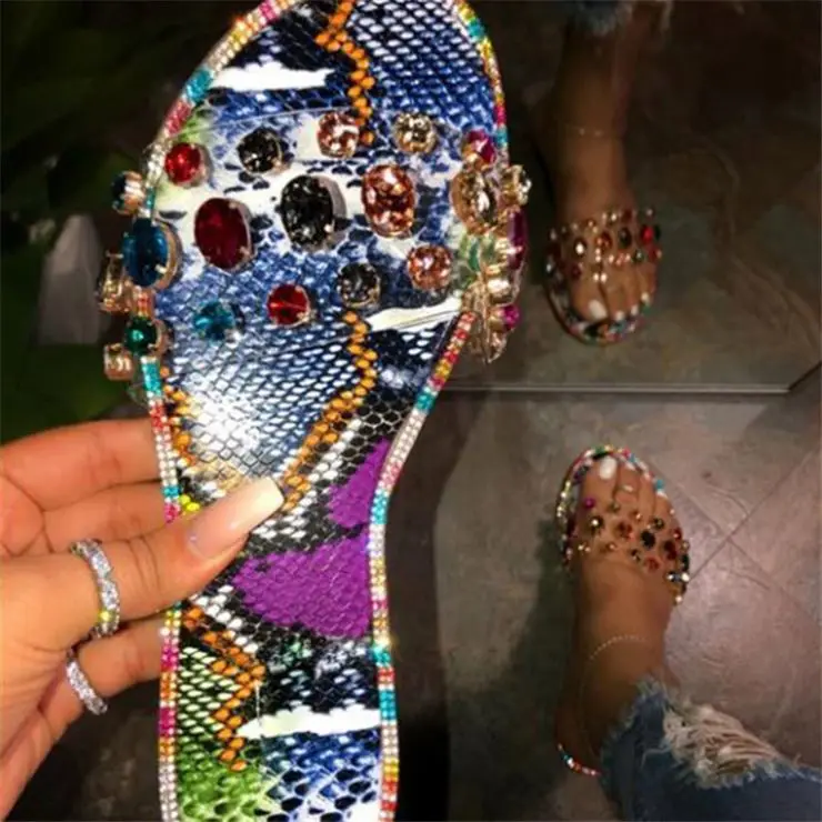 

diamond thin flash sandal fashion flat Net red inlaid bottom women's slipper, Yellow/blue/black/white