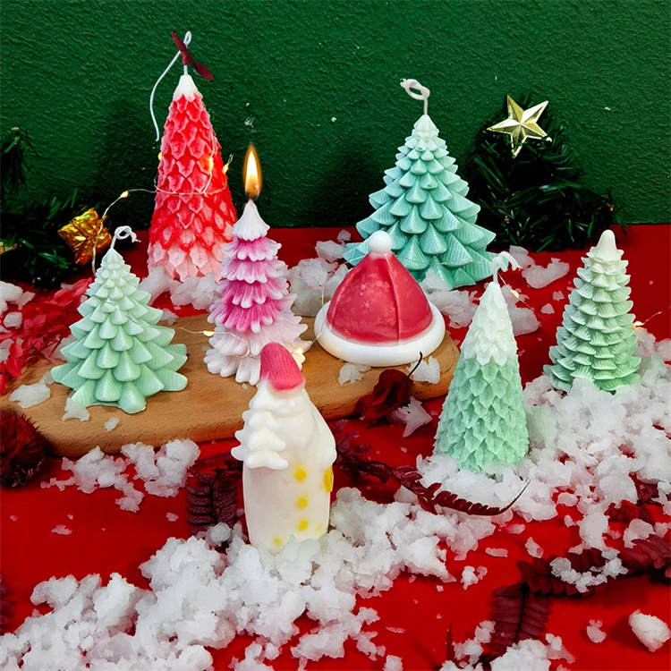 

Various Styles 3D Christmas Trees Silicone Mold Flexible Xmas Pine Tree Candle Molds DIY Cake Decorating Candle Making Supplies, Translucent